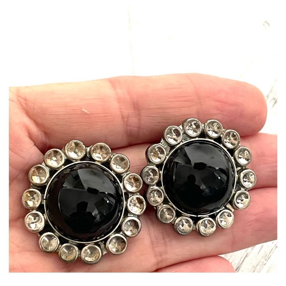 Silver black clip on earrings